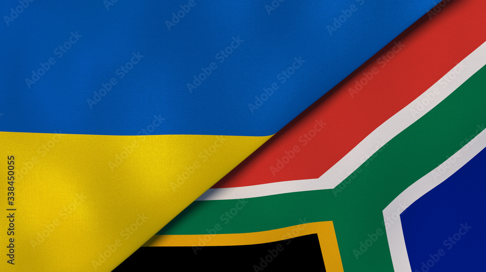 The flags of Ukraine and South Africa. News, reportage, business background. 3d illustration
