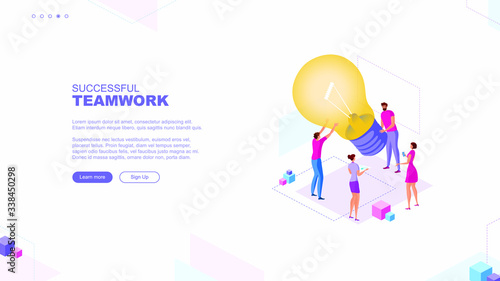 Trendy flat illustration. Successful teamwork page concept. Office workers planing business mechanism, analyze business strategy and exchange ideas. Template for your design works. Vector graphics.