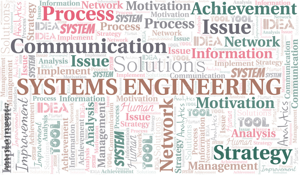 Systems Engineering typography vector word cloud.