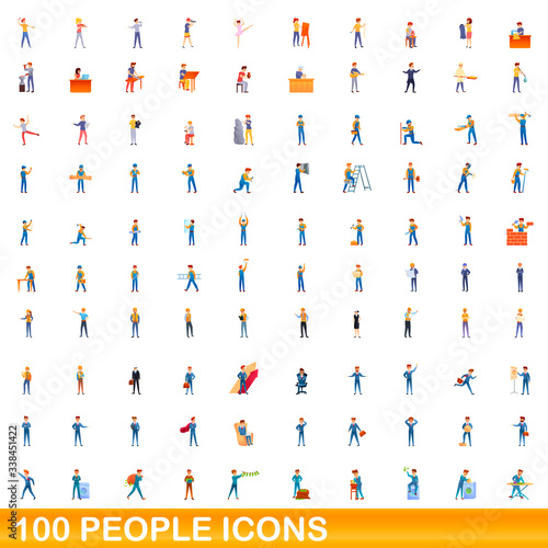 100 people icons set. Cartoon illustration of 100 people icons vector set isolated on white background