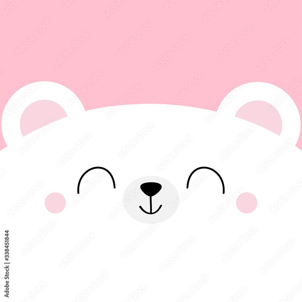 White bear head face square icon. Pet baby print for notebook cover, greeting card. Cute cartoon kawaii funny character. Happy Valentines Day. Flat design. Pink background. White bear head face square icon. Pet baby print for notebook cover, greeting card. Cute cartoon kawaii funny character. Happy Valentines Day. Flat design. Pink background.