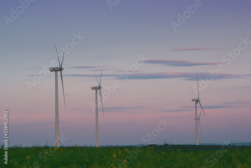 wind farm in spring fields