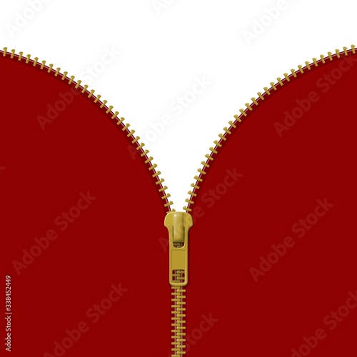 Zipper lock half open on red and white background