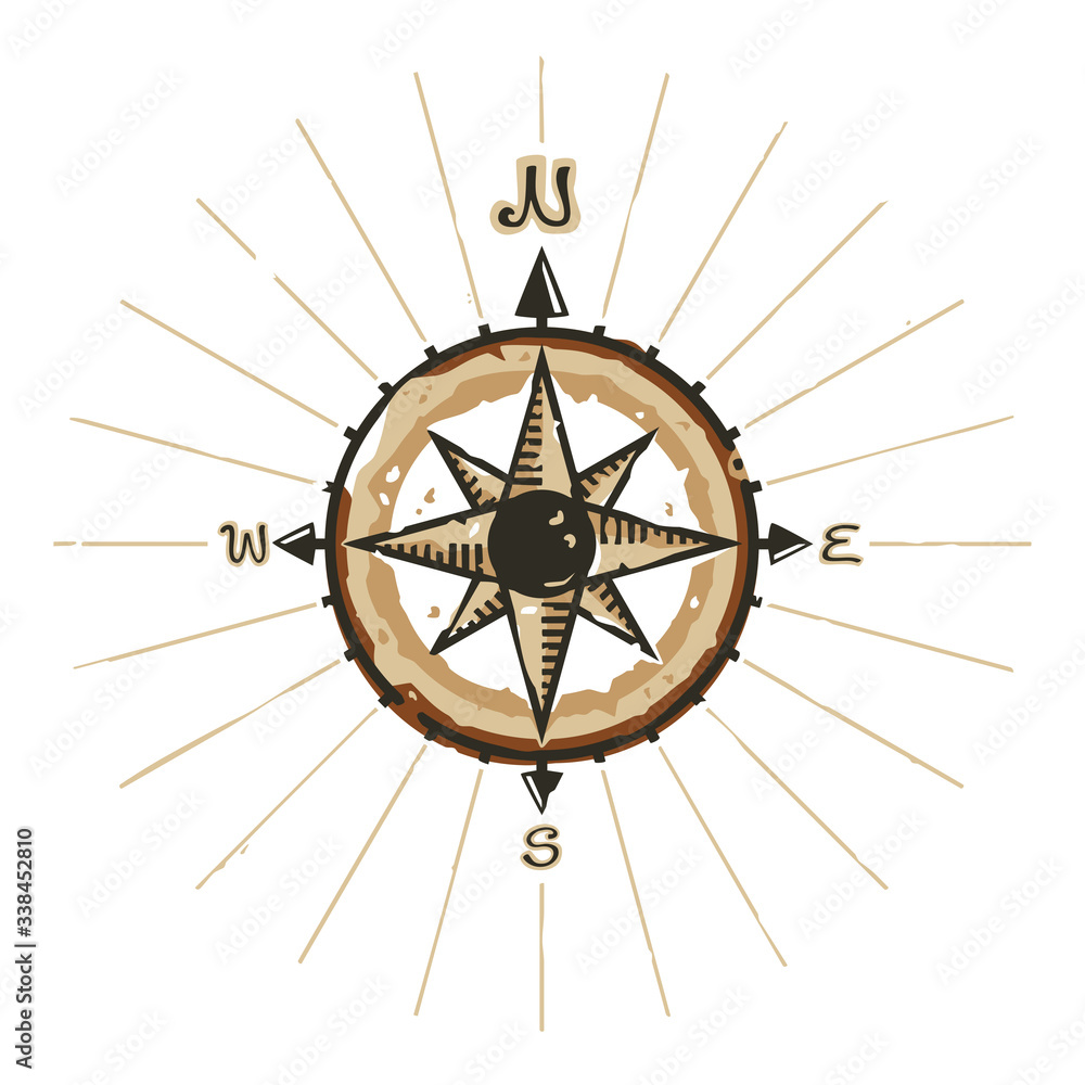 Color vector drawing of an ancient compass rose. Can represent nautical  navigation, the Ancient World, the Renaissance, a quest, an adventure, the  Middle Ages, seafaring and geography. Stock Vector | Adobe Stock