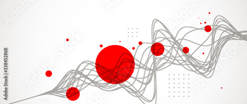 Vector abstract background with a wireframe dynamic waves, line and particles.