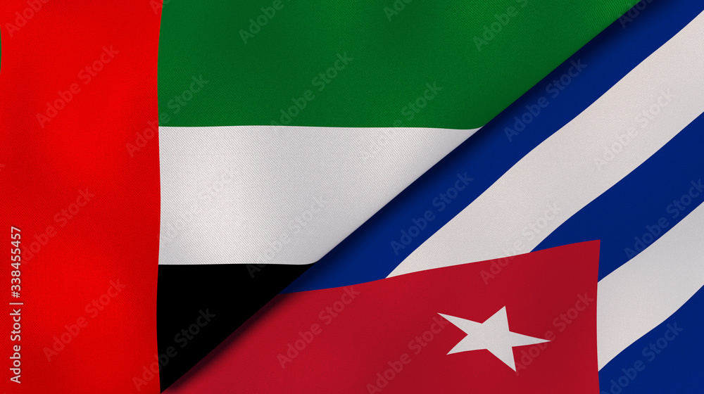 The flags of United Arab Emirates and Cuba. News, reportage, business background. 3d illustration The flags of United Arab Emirates and Cuba. News, reportage, business background. 3d illustration