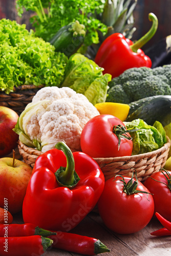 Composition with assorted organic vegetables and fruits