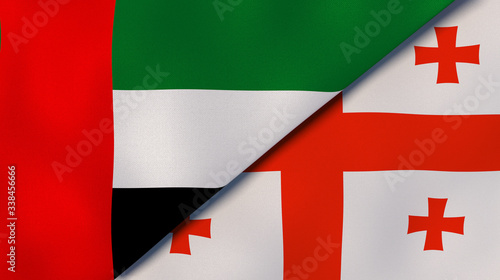 The flags of United Arab Emirates and Georgia. News, reportage, business background. 3d illustration photo