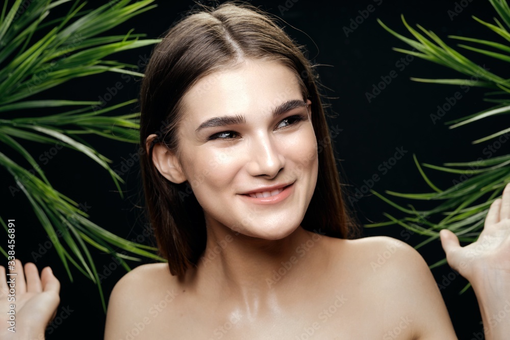 beautiful woman green leaves exotic beautiful woman green leaves exotic