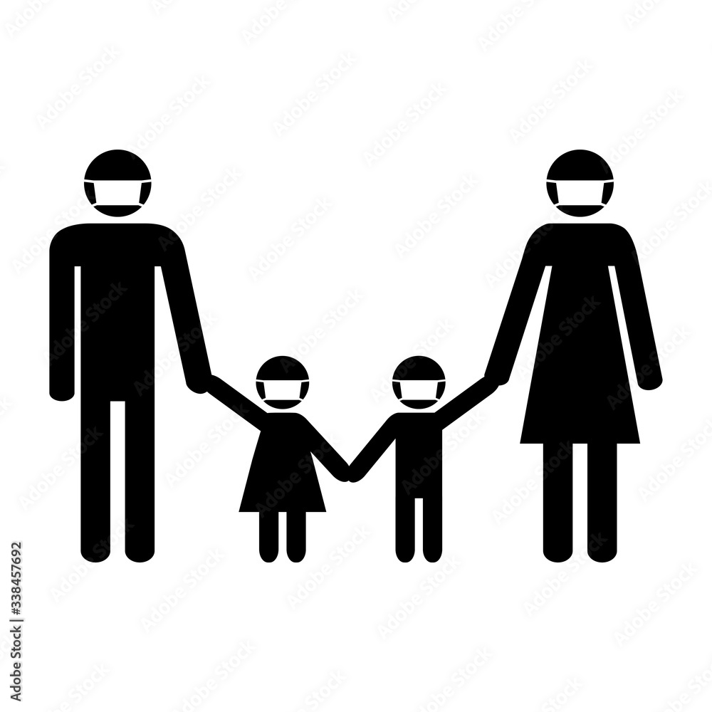 Parents and kids in medical masks. Parents and kids in medical masks.