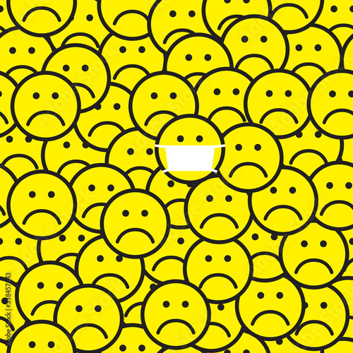 Smile icons pattern. One person in medical mask.