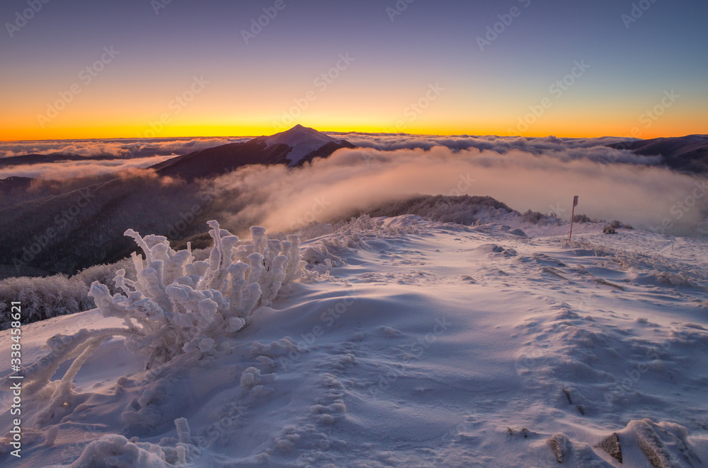 Winter in the mountains. Bieszczady National Park.