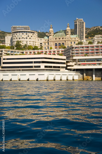 Seaside view of Monte-Carlo and skyline, the Principality of Monaco, Western Europe on the Mediterranean Sea