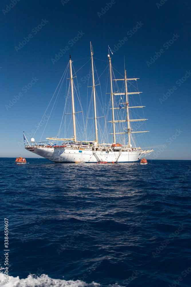 Yacht off the coast of Monte-Carlo, the Principality of Monaco, Western Europe on the Mediterranean Sea Yacht off the coast of Monte-Carlo, the Principality of Monaco, Western Europe on the Mediterranean Sea
