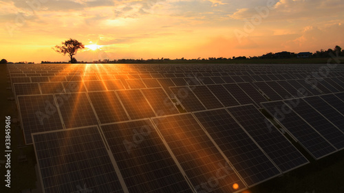 Solar panels with warm sky