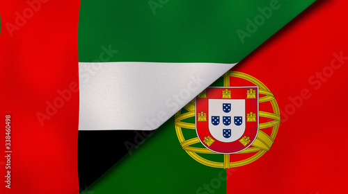 The flags of United Arab Emirates and Portugal. News, reportage, business background. 3d illustration photo