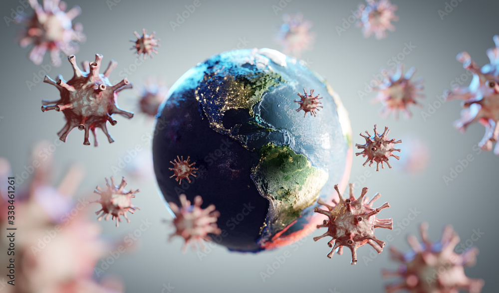 Coronavirus COVID-19 attacking world, earth. News about corona virus - obrazy, fototapety, plakaty 