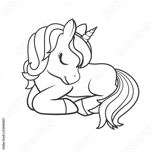 Cute Cartoon Unicorn isolated on white background. Vector illustration for coloring books