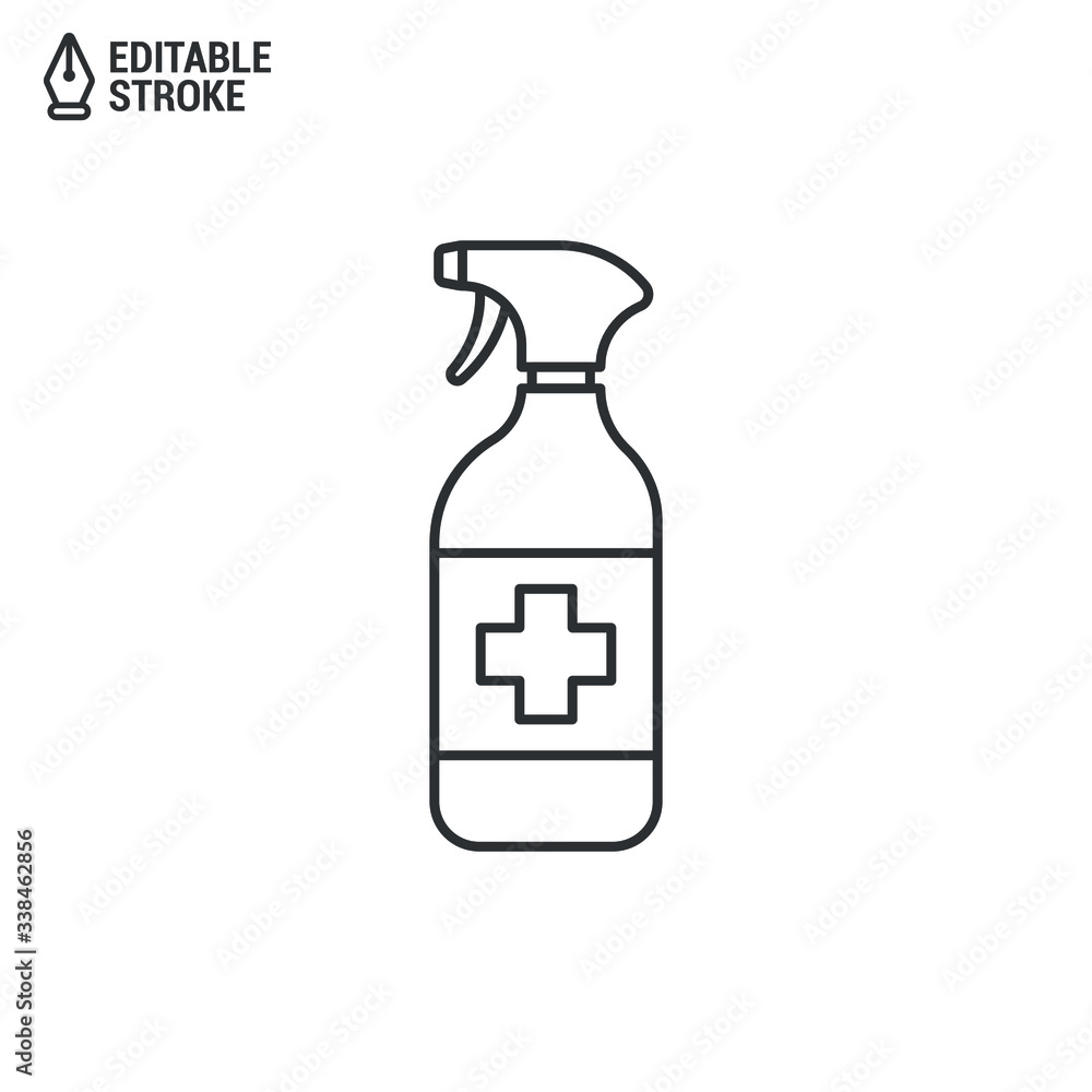 Disinfectant Spray Icon. Bottle With Sanitizer Isolated On White Background. Concept Of Antibacterial Sanitizer Spray. Outline Vector Icon With Editable Strokes Disinfectant Spray Icon. Bottle With Sanitizer Isolated On White Background. Concept Of Antibacterial Sanitizer Spray. Outline Vector Icon With Editable Strokes