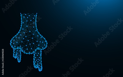 Nose and snot made from points and lines on dark blue background, runny nose wireframe mesh polygonal vector illustration