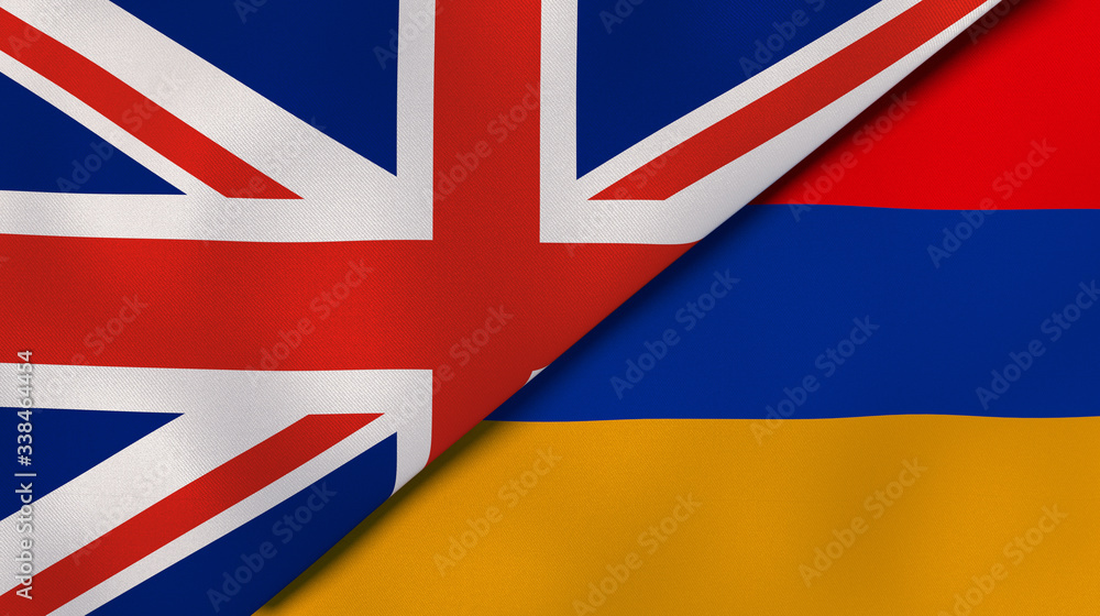 The flags of United Kingdom and Armenia. News, reportage, business background. 3d illustration The flags of United Kingdom and Armenia. News, reportage, business background. 3d illustration