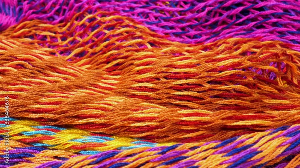 Blue, yellow, purple knitted fabric cloth suface. Fiber material for handcraft. Textile abstract background. Thread in form of net or web. Copy space for text. Detailed texture of shiny cloth Blue, yellow, purple knitted fabric cloth suface. Fiber material for handcraft. Textile abstract background. Thread in form of net or web. Copy space for text. Detailed texture of shiny cloth