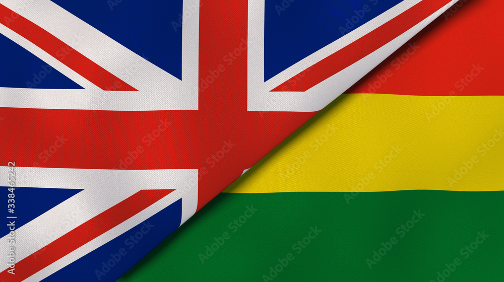 The flags of United Kingdom and Bolivia. News, reportage, business background. 3d illustration The flags of United Kingdom and Bolivia. News, reportage, business background. 3d illustration