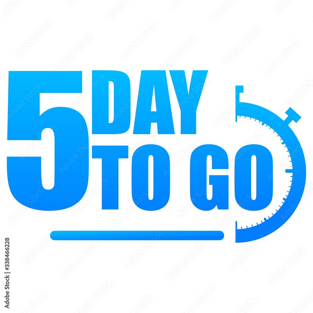 5 day to go label, red flat with alarm clock, promotion icon, Vector stock illustration: For any
kind of promotion 5 day to go label, red flat with alarm clock, promotion icon, Vector stock illustration: For any
kind of promotion