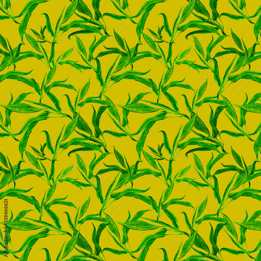 colorful acrylic illustration withelements of leaves of flowers.a block for fabric tezture or wallpaper.