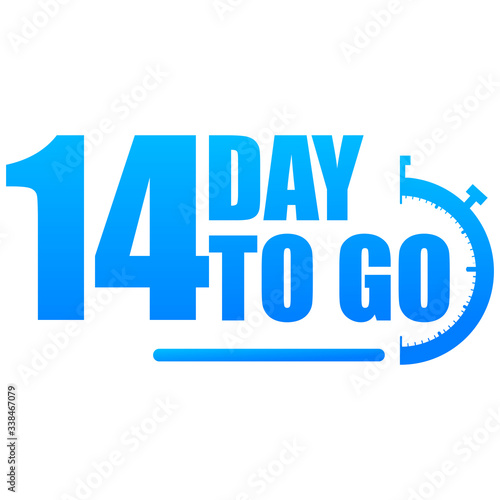 
14 day to go label, red flat with alarm clock, promotion icon, Vector stock illustration: For any kind of promotion