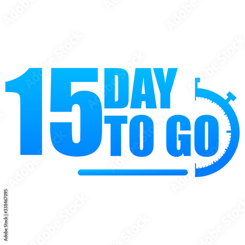 15 day to go label, red flat with alarm clock, promotion icon, Vector stock illustration: For any kind of promotion