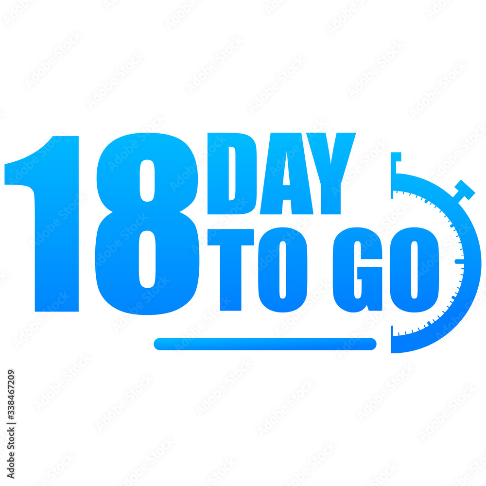 18 day to go label, red flat with alarm clock, promotion icon, Vector stock illustration: For any kind of promotion 18 day to go label, red flat with alarm clock, promotion icon, Vector stock illustration: For any kind of promotion