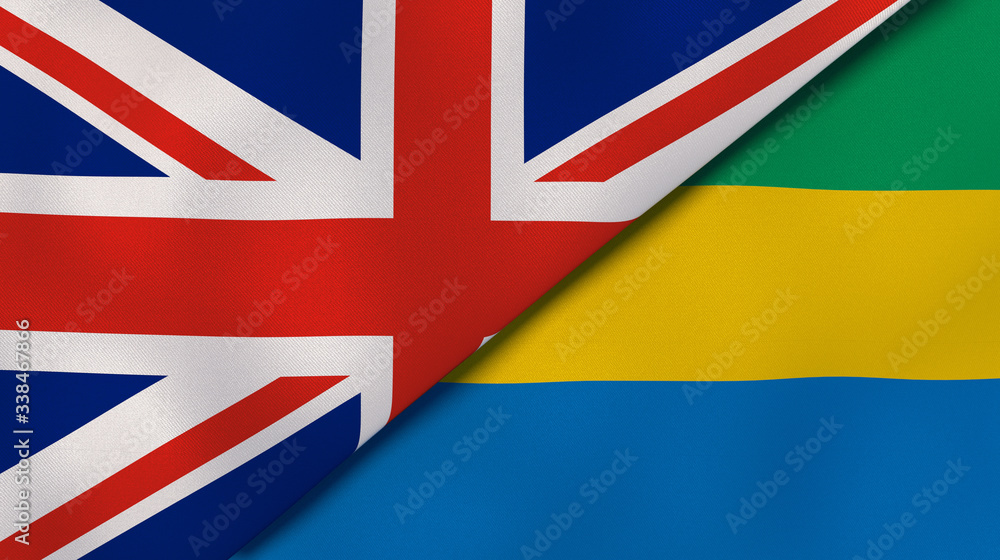 The flags of United Kingdom and Gabon. News, reportage, business background. 3d illustration The flags of United Kingdom and Gabon. News, reportage, business background. 3d illustration