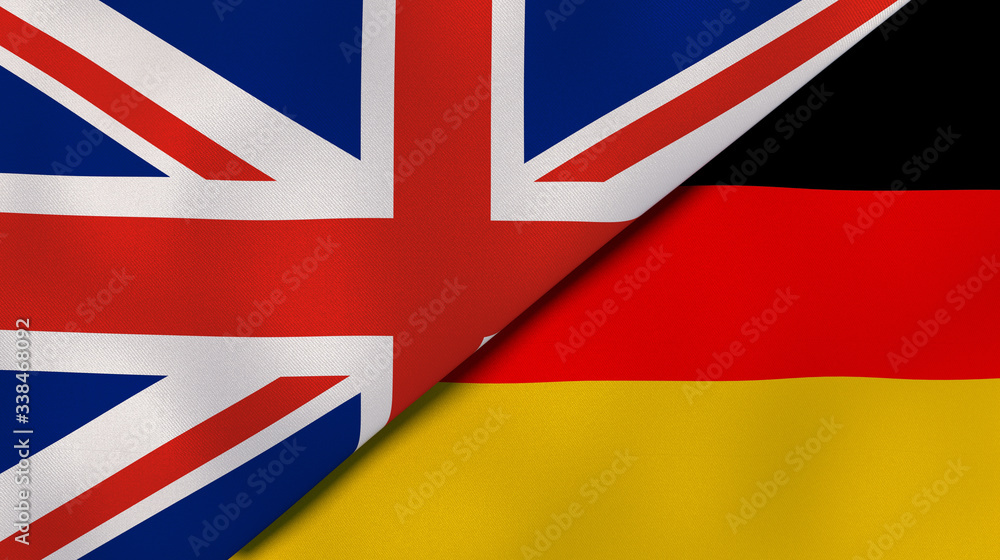 The flags of United Kingdom and Germany. News, reportage, business background. 3d illustration The flags of United Kingdom and Germany. News, reportage, business background. 3d illustration