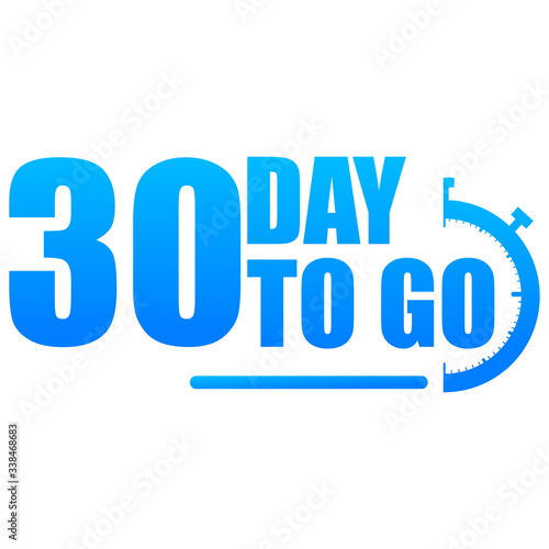30 day to go label, red flat with alarm clock, promotion icon, Vector stock illustration: For any kind of promotion