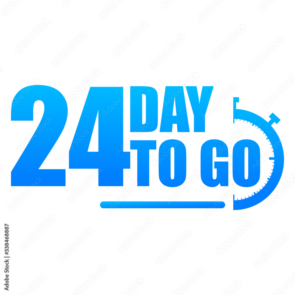 24 day to go label, red flat with alarm clock, promotion icon, Vector stock illustration: For any kind of promotion