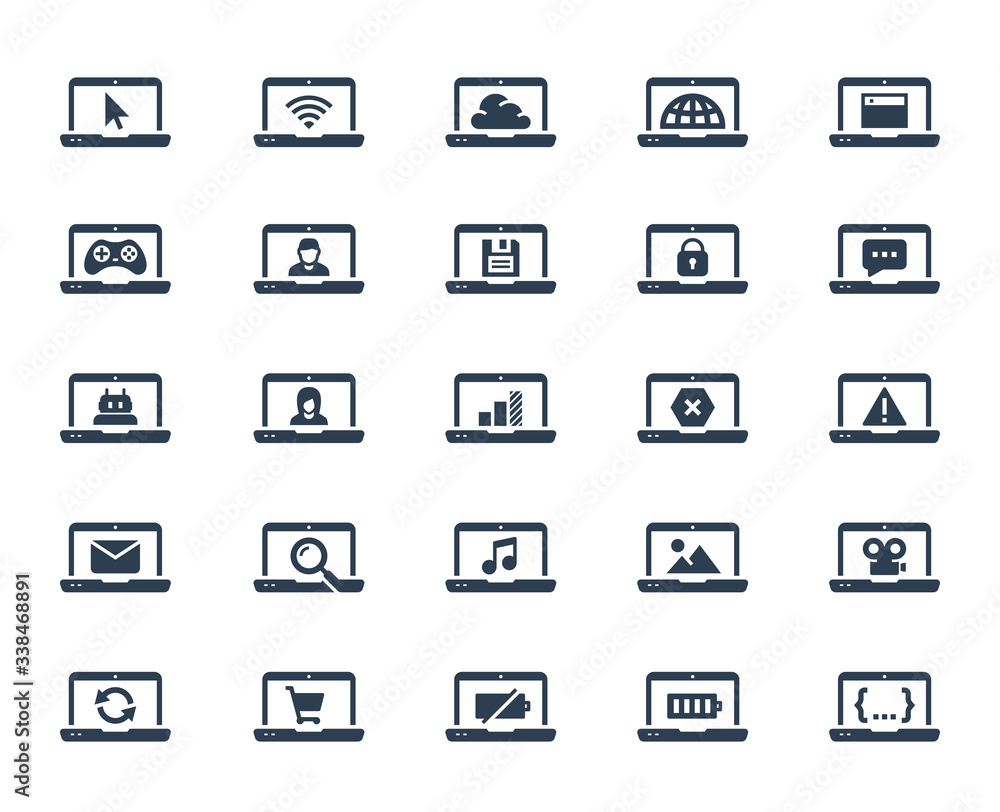 Laptop Related Vector Icon Set in Glyph Style