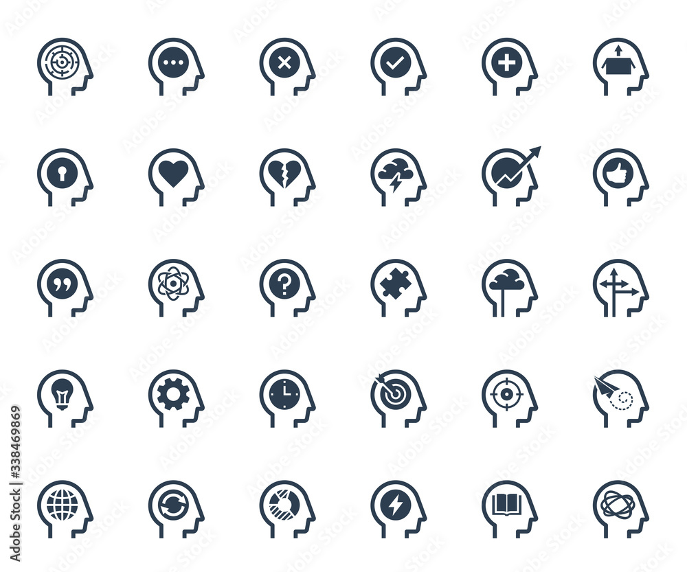 Psychology, Brain Activity and Processes Related Icon Set in Glyph Style Psychology, Brain Activity and Processes Related Icon Set in Glyph Style