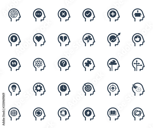 Psychology, Brain Activity and Processes Related Icon Set in Glyph Style