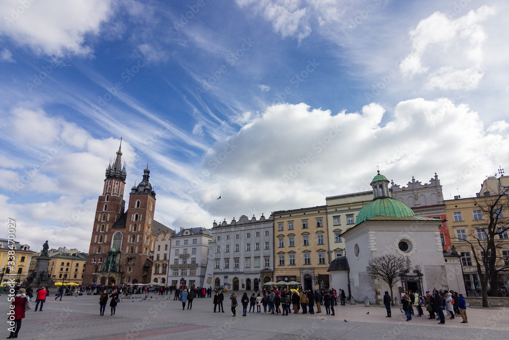 St. Mary's Basilica in main market square in Krakow (Poland)