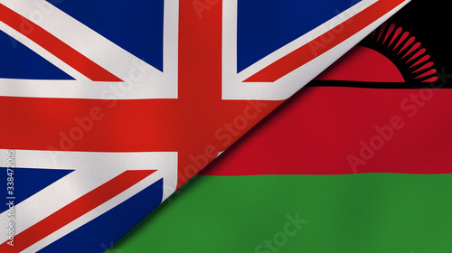 The flags of United Kingdom and Malawi. News, reportage, business background. 3d illustration photo