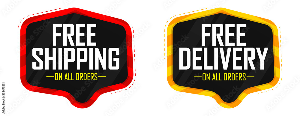 Obraz premium Free Shipping and Free Delivery tags, promo banners design template, vector illustration