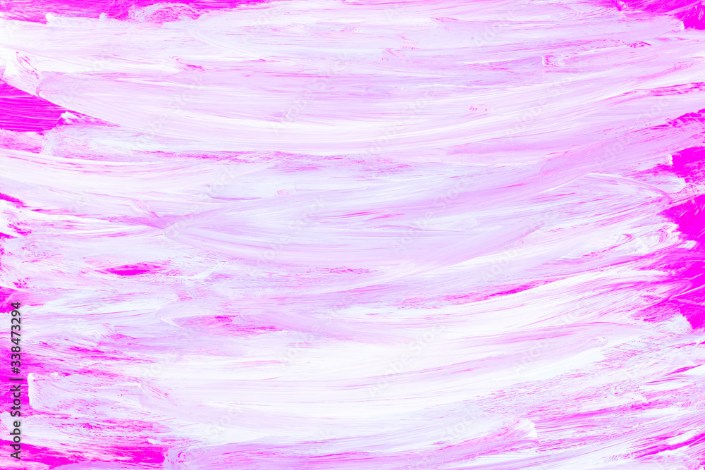 Handmade pink abstract painted background. Abstract art background. Pattern with liquid paints. Acrylic paint texture with pink brush strokes. Blank for wallpaper