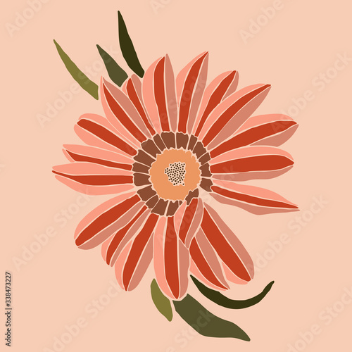 Art collage gazania flower in a minimal trendy style. Silhouette of flower. Vector illustration