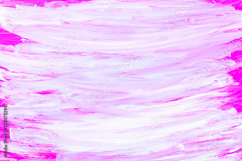 Handmade pink abstract painted background. Abstract art background. Pattern with liquid paints. Acrylic paint texture with pink brush strokes. Blank for wallpaper
