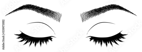 Illustration with woman's eyelashes and eyebrows. Realistic sexy makeup look. Tattoo design. Logo for brow bar or lash salon.