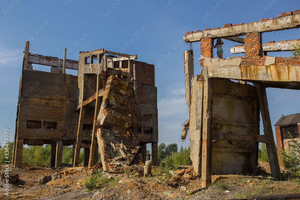 Fototapeta premium Ruins of abandoned mining headframe buidings