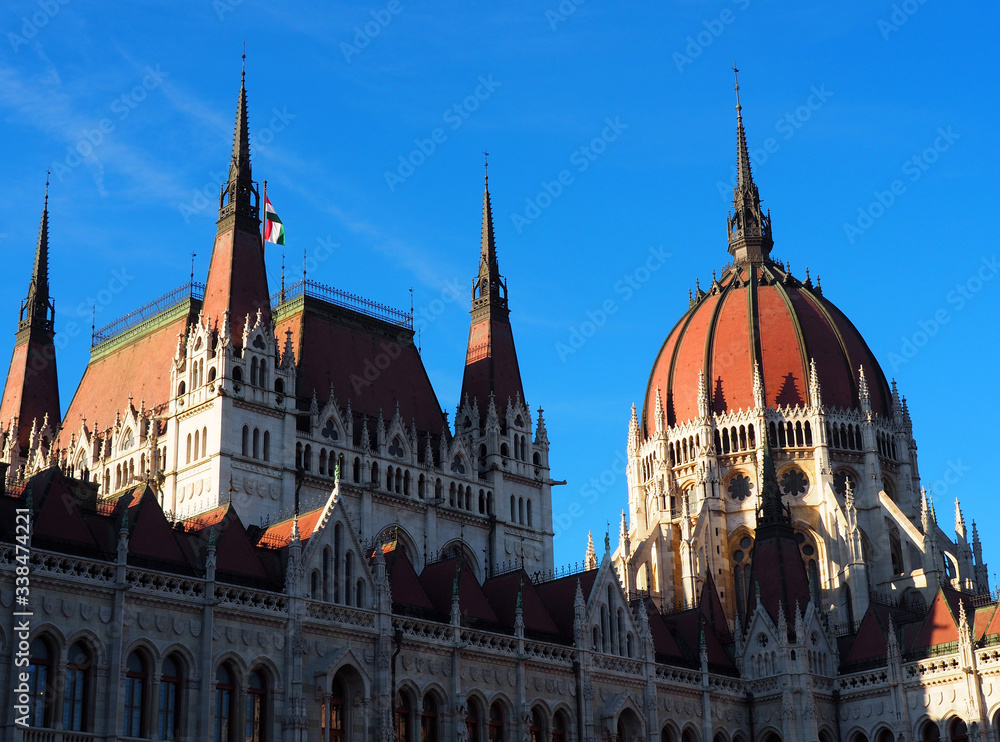 View of the Hungarian Parliament Building (Orszaghaz) in Budapest, Hungary. It is the seat of the National Assembly of Hungary and a popular tourist destination in Budapest. View of the Hungarian Parliament Building (Orszaghaz) in Budapest, Hungary. It is the seat of the National Assembly of Hungary and a popular tourist destination in Budapest.