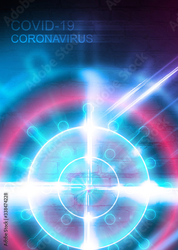 Abstract coronavirus background. Neon pathogen on a dark background. Covid-19.