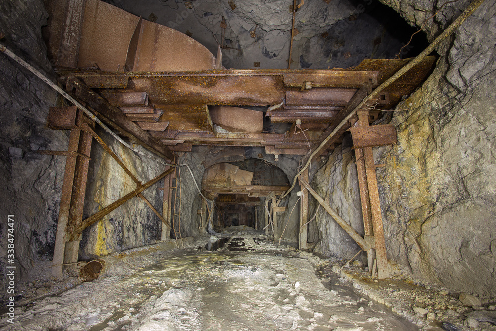 Scoop ramp scraper slide in gold mine underground tunnel Scoop ramp scraper slide in gold mine underground tunnel